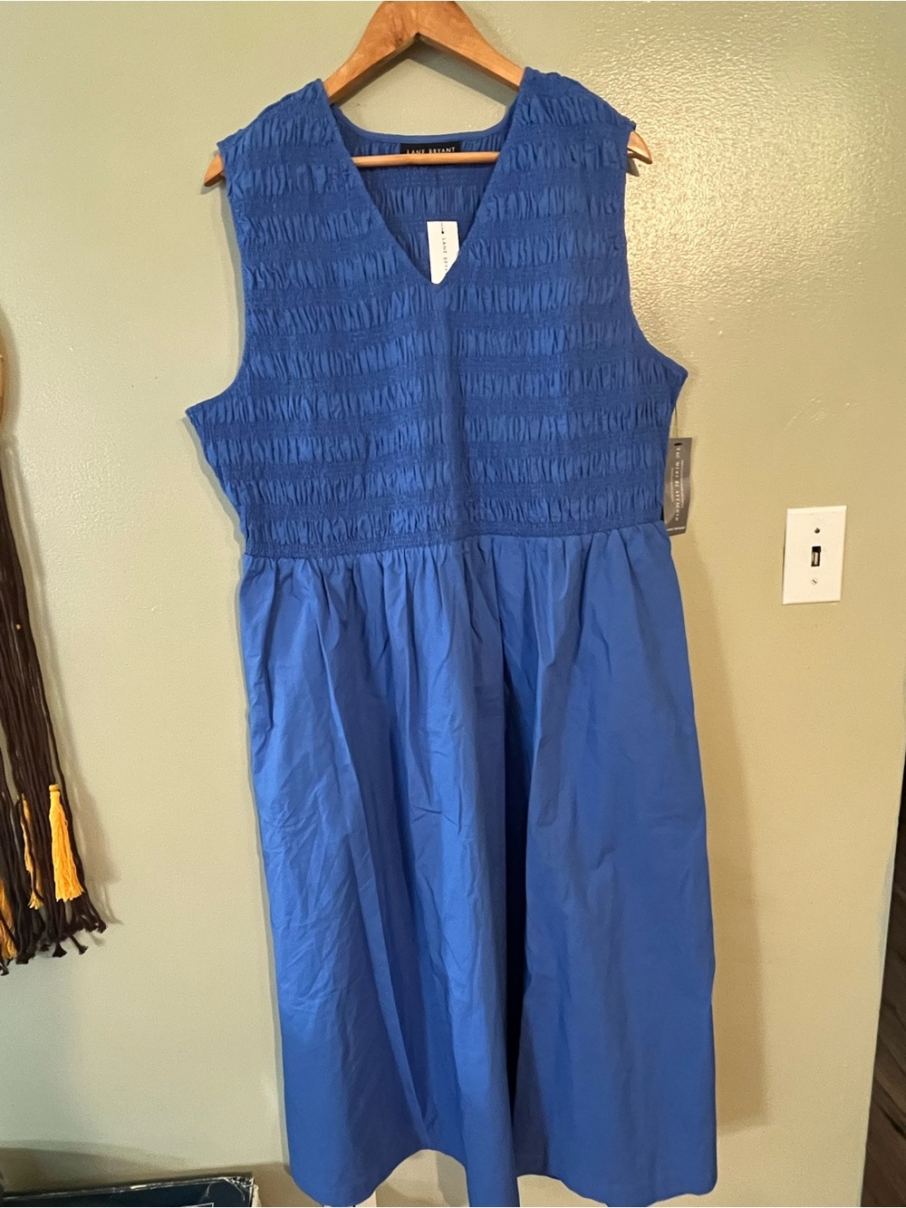 Lane Bryant Blue Midi Dress with Smocked Bodice